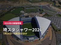 埼玉スタジアム2002を上空から見た外観写真。埼スタシャワーの稼働日と時間を紹介する記事のアイキャッチ