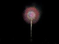 暗い夜空に丸く開く色鮮やかな花火のイメージ