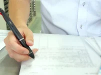 区役所で印鑑登録申請書に記入する人の手元