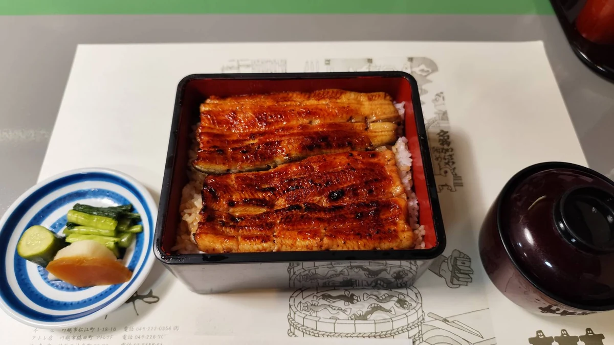 蓋を開けた川越いちのや本店のうな重(菊)